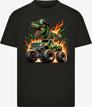 F4NT4STIC T Shirt 'Dinosaurier Monster Truck Feuer‘ in Schwarz: Vorderseite