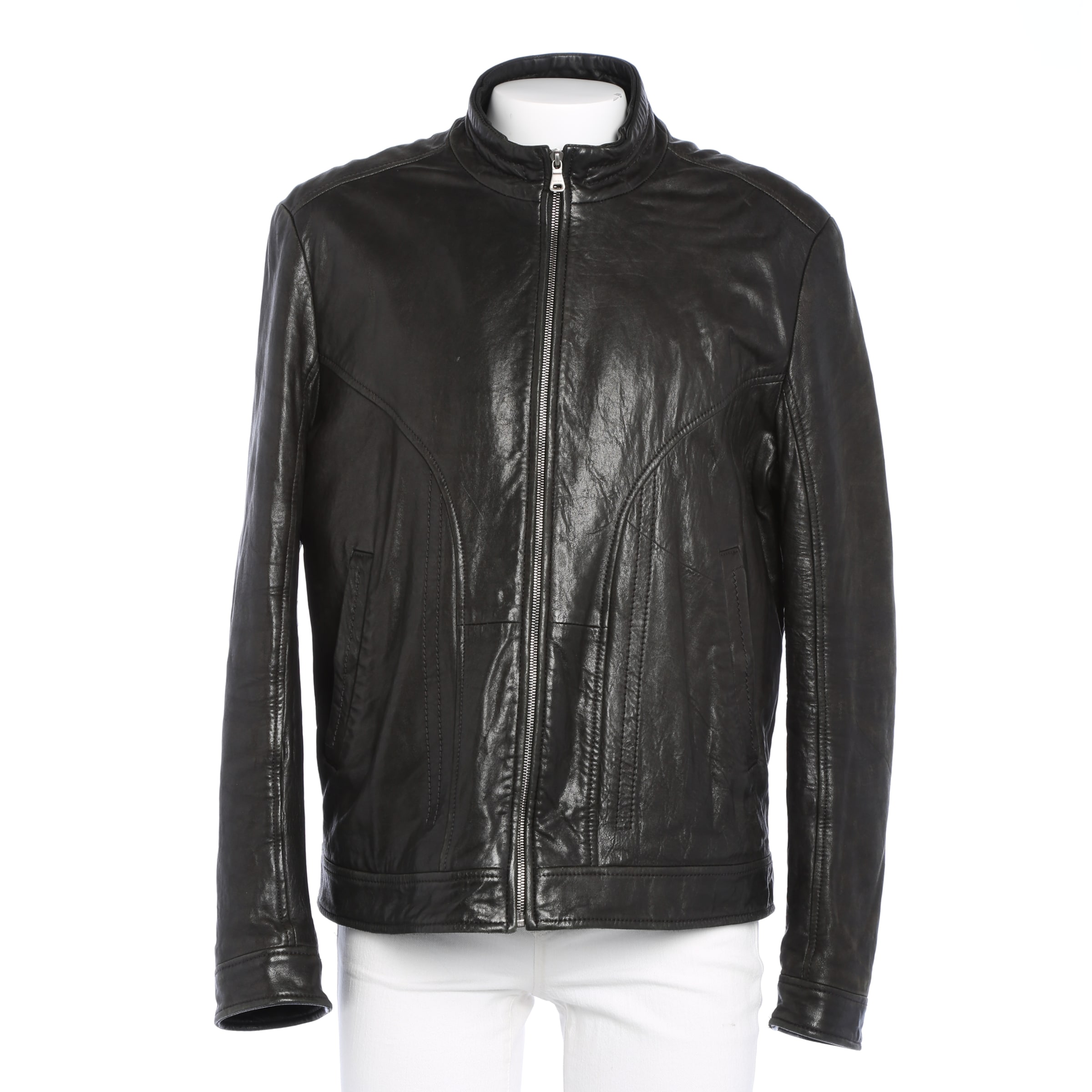 BOSS Lederjacke / Ledermantel L-XL in Schwarz: Vorderseite