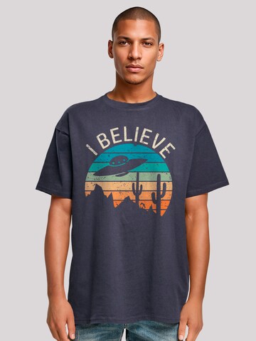 F4NT4STIC Shirt 'I Believe UFO Alien Sonnenuntergang' in Blauw: voorkant
