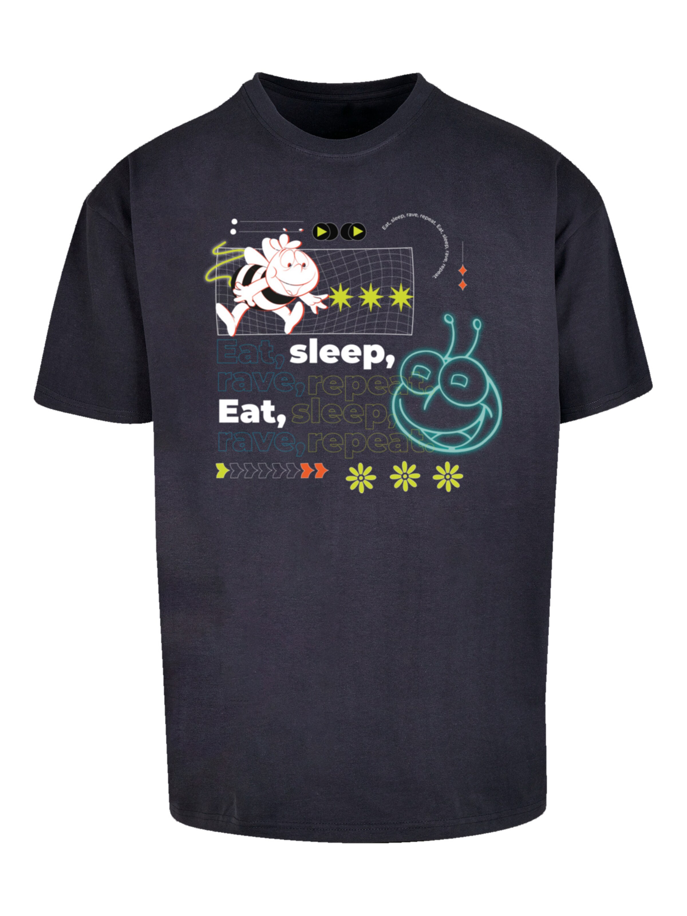 F4NT4STIC Shirt 'Die Biene Maja Eat Sleep Rave Repeat' in Blauw: voorkant