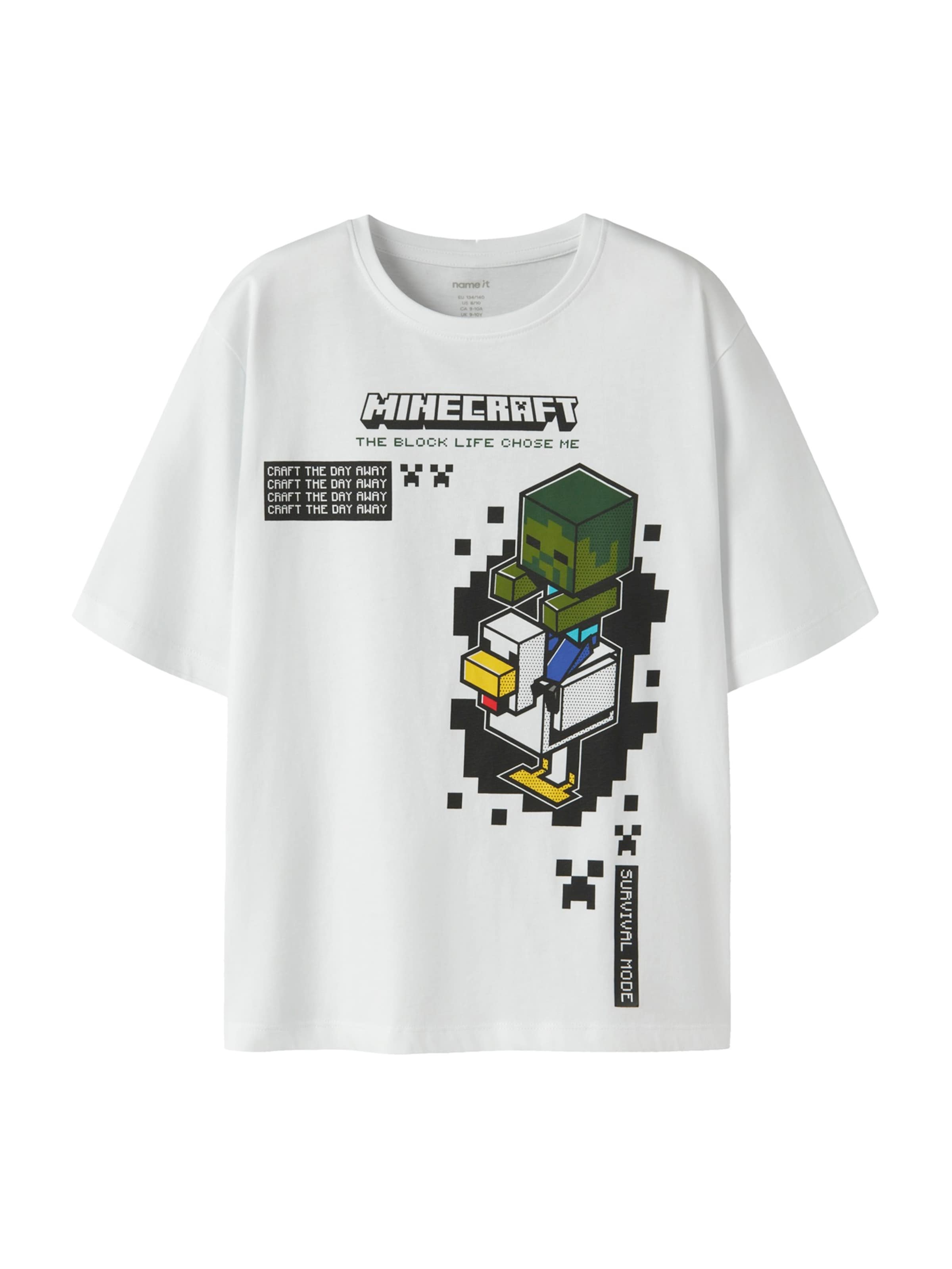 NAME IT Majica 'NKMJUN MINECRAFT' | bela barva: sprednja stran