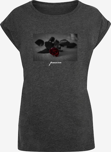 Mister Tee Shirt 'Passion Rose' in dunkelgrau / dunkelrot / schwarz / weiß, Produktansicht
