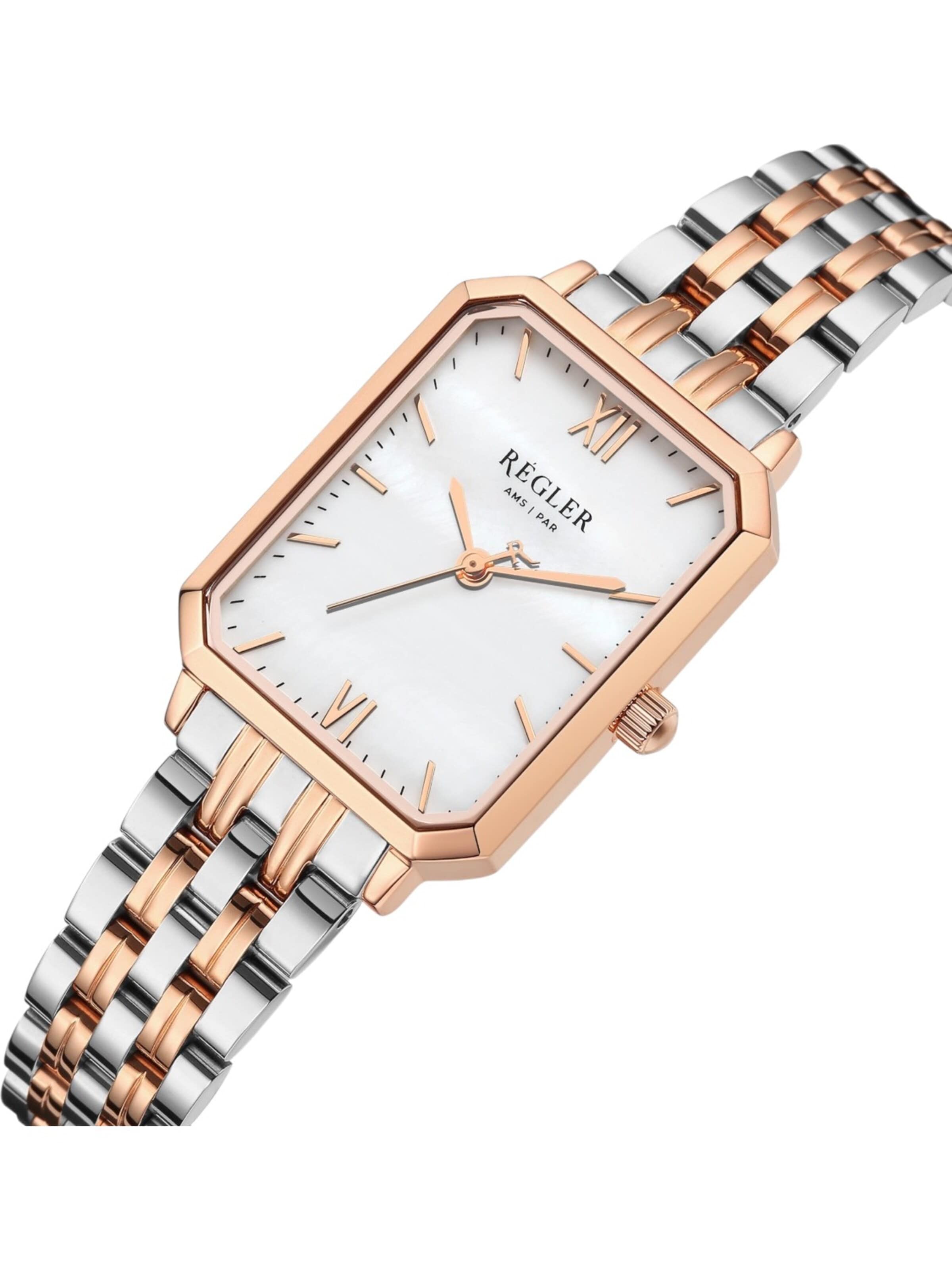 Régler Zegarek analogowy 'Régler Élégance Steel Bicolor Silver/Rose Gold - Pearl' w kolorze złoty