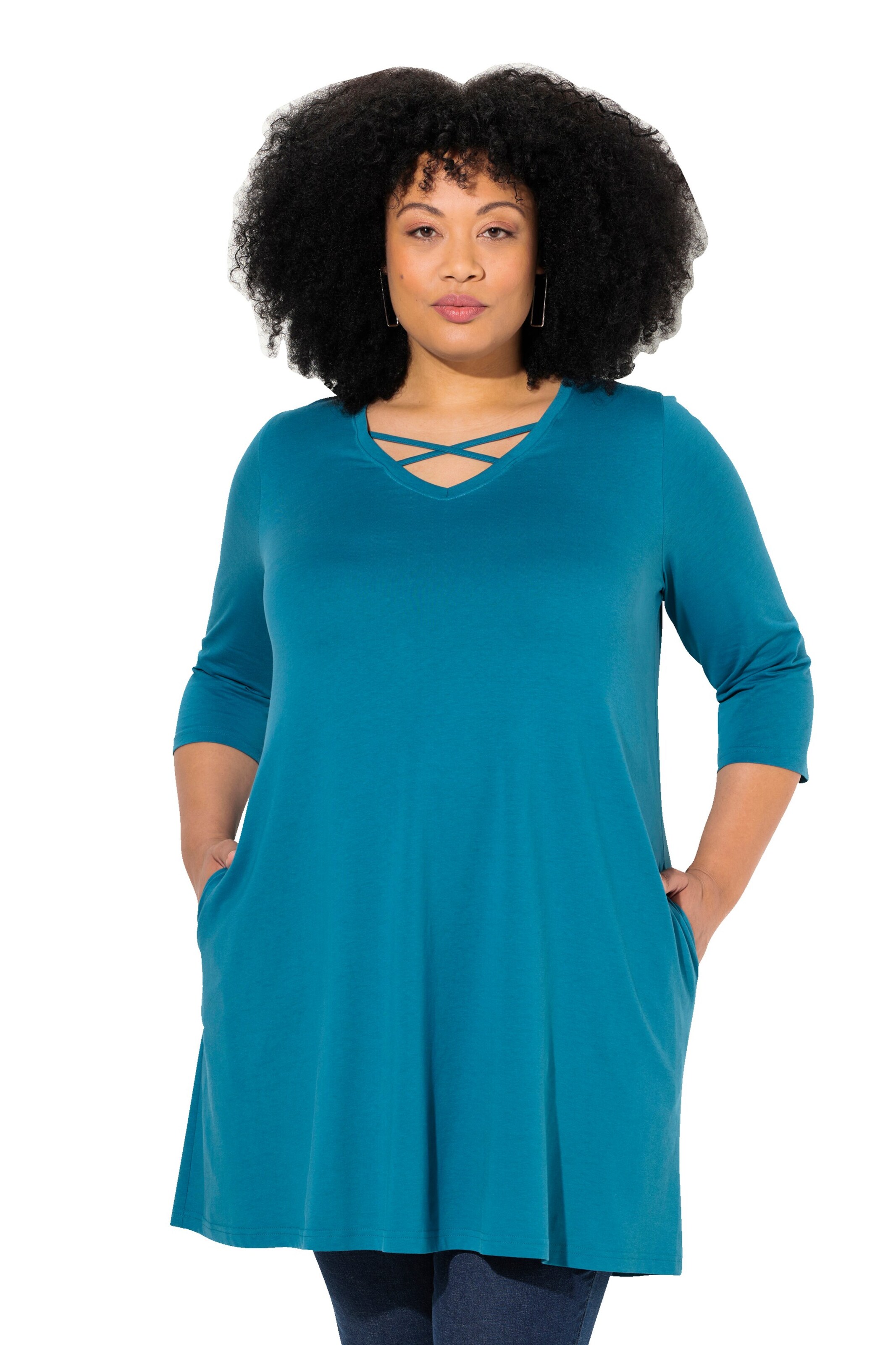 T-shirt Ulla Popken en bleu : devant