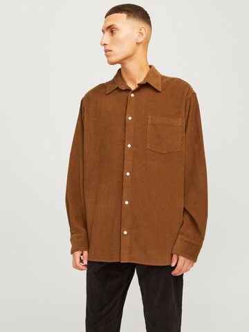 JACK & JONES Comfort fit Button Up Shirt 'JORBlicher' in Brown: front