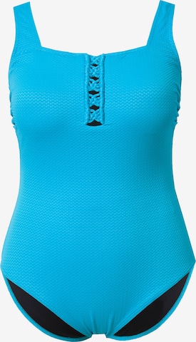 Ulla Popken Bralette Swimsuit in Blue: front