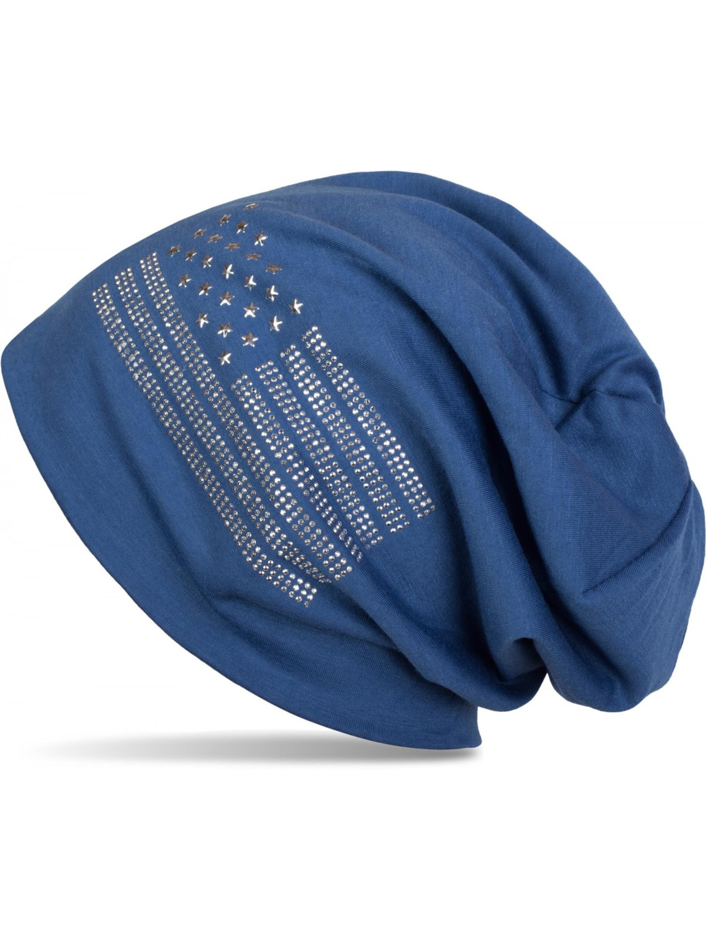 styleBREAKER Mütze 'Beanie mit USA Flagge aus Strass'‌‌‌‌‌‌‌‌ in Blau: Vorderseite