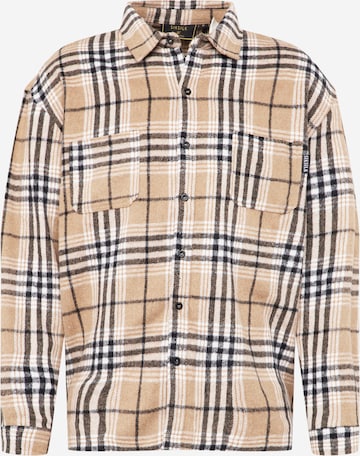 SikSilk Button Up Shirt in Brown: front
