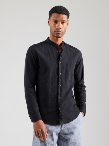 Slim fit Camicia di Lindbergh in nero: frontale