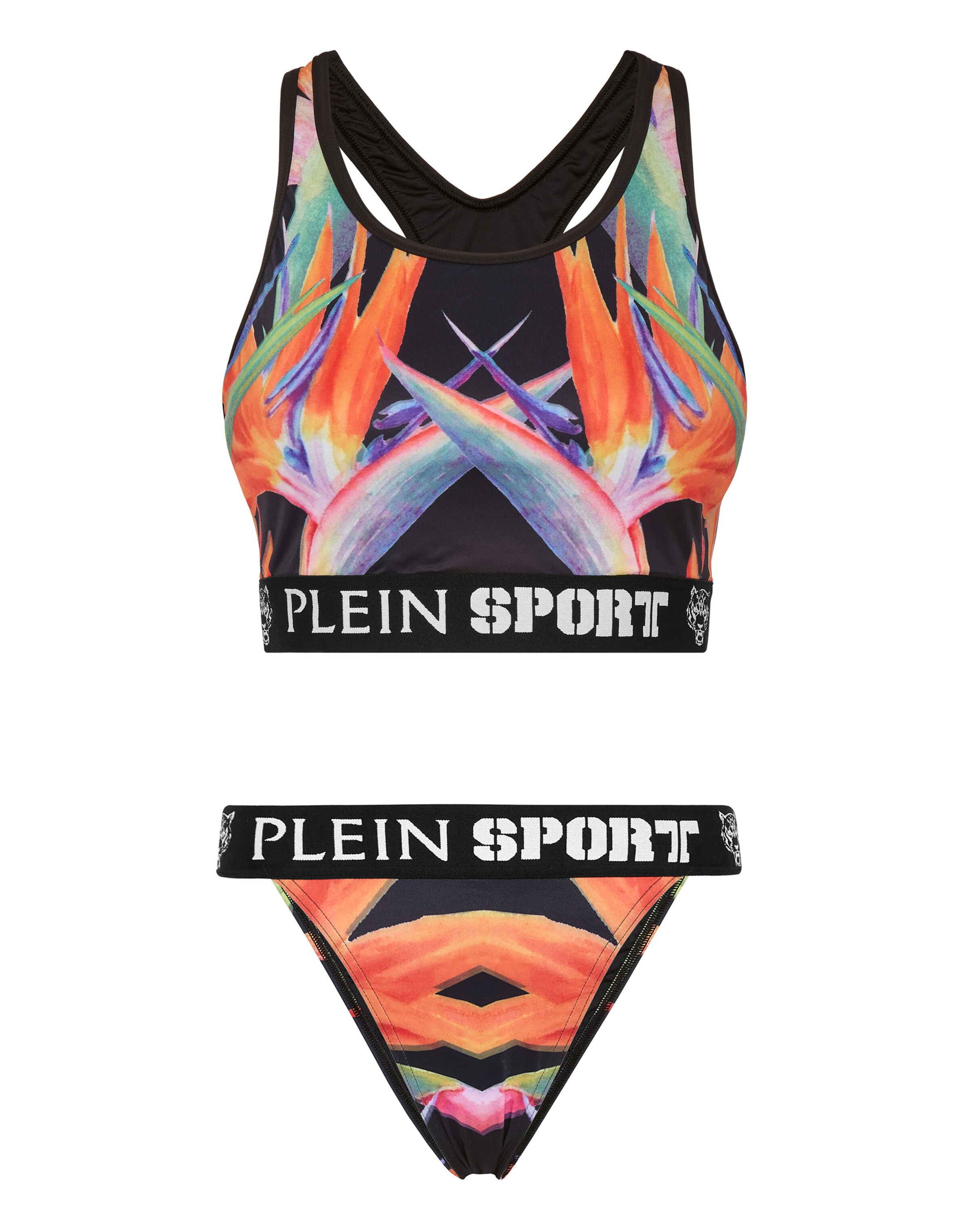 Plein Sport - Bustier Bikini 'Flowers' en negro: frente