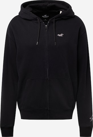 HOLLISTER Zip-Up Hoodie 'MUST HAVE SCRIPT' in Black: front