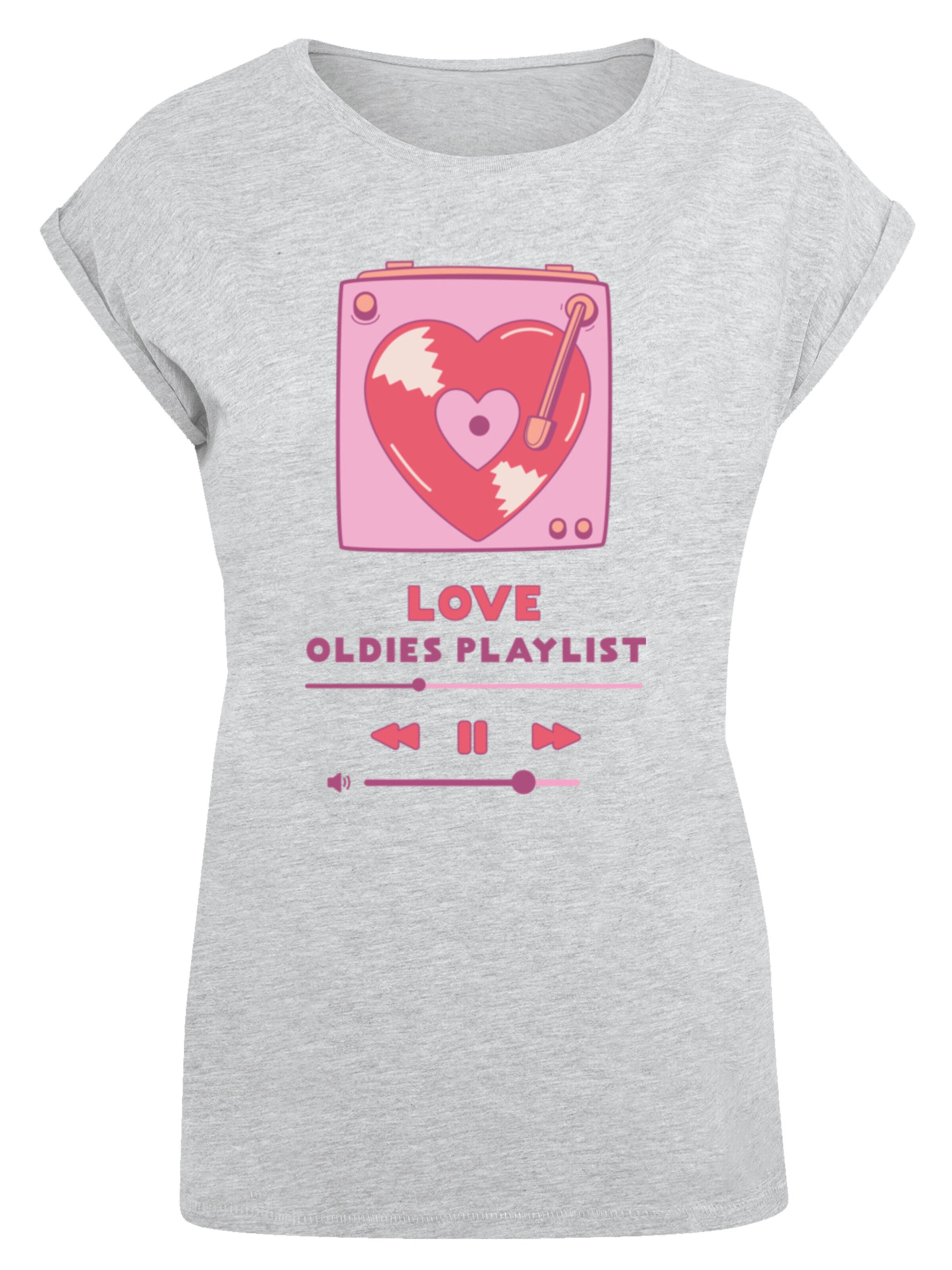 F4NT4STIC T-Shirt 'Love Oldies Playlist Valentinstag' in Grau: Vorderseite