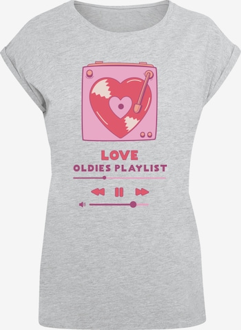 F4NT4STIC T-Shirt 'Love Oldies Playlist Valentinstag' in Grau: Vorderseite