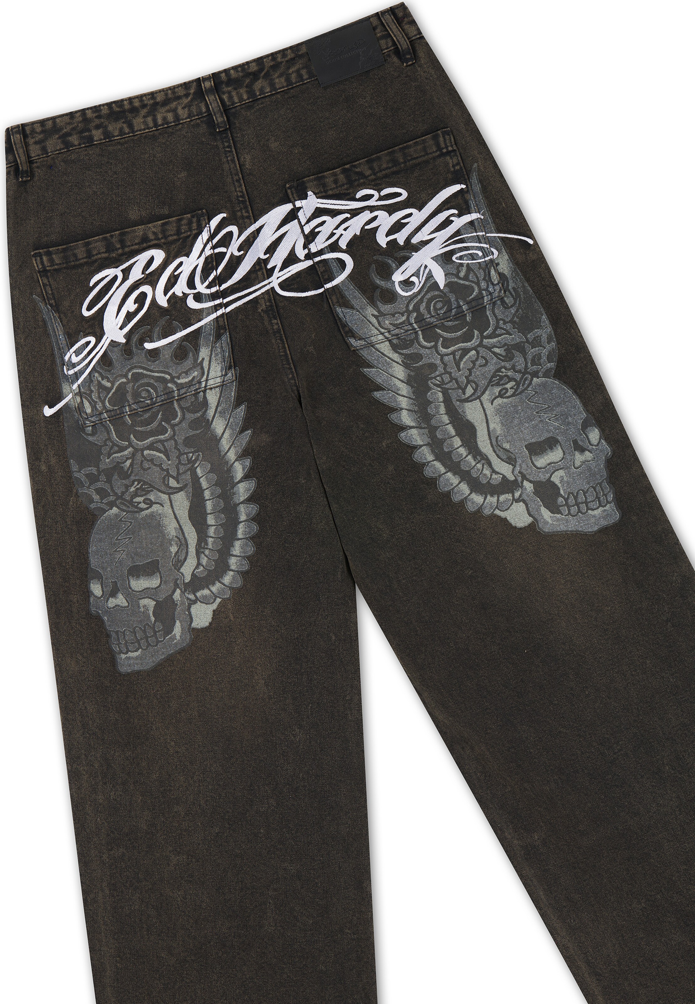 juoda Ed Hardy Plačios klešnės Kelnės: galas