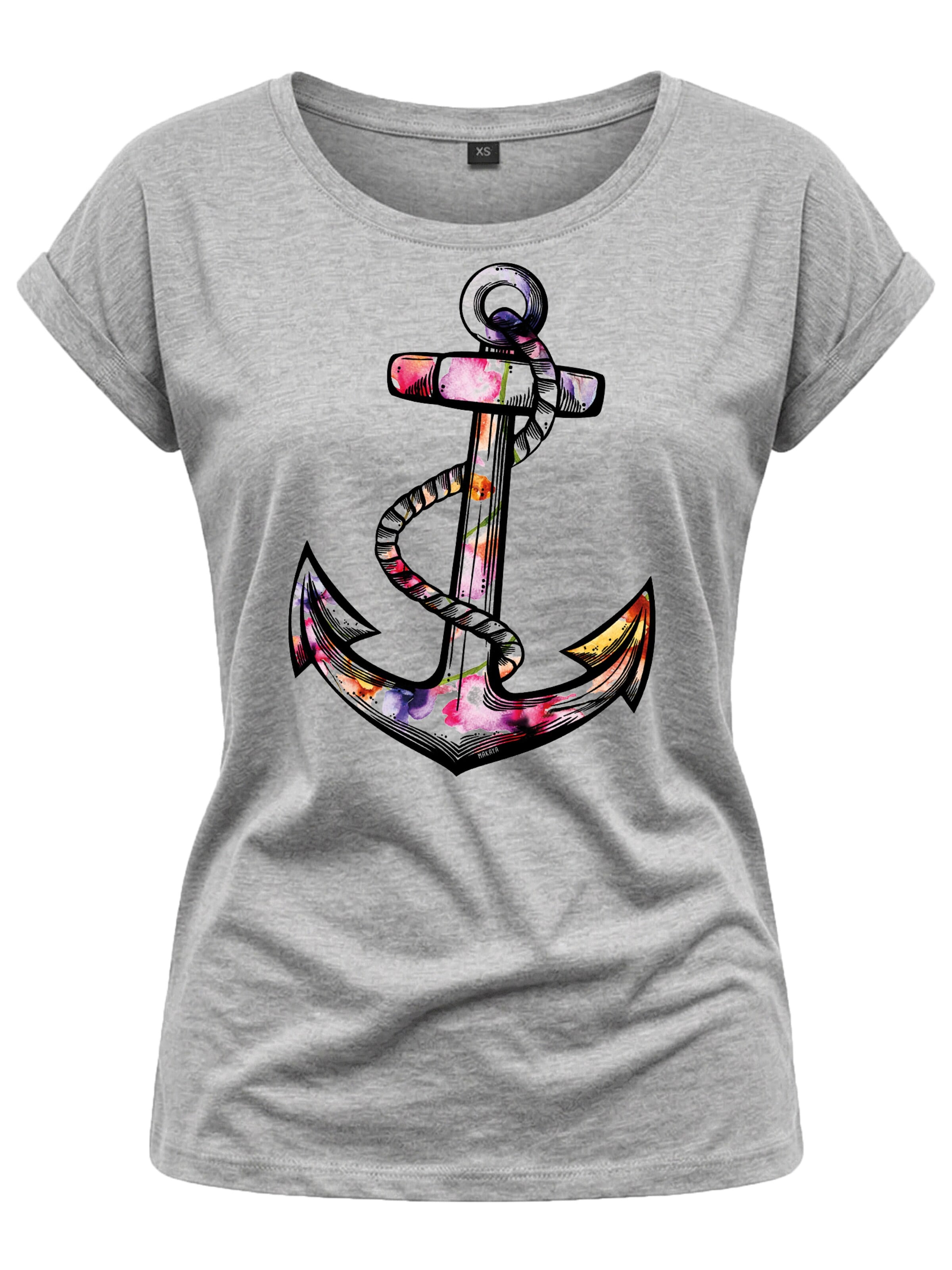 MAKAYA Shirt 'Blumen Anker' in Grey: front