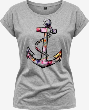 MAKAYA Shirt 'Blumen Anker' in Grey: front