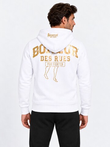 Boxeur des Rues Hausanzug 'Herren Set Boxeur des Rues: Fitted Hoodie mit Reißverschluss Weiß + Jogginghose Schwarz, Goldenes vertikales Logo'‌‌‌‌ in Mischfarben