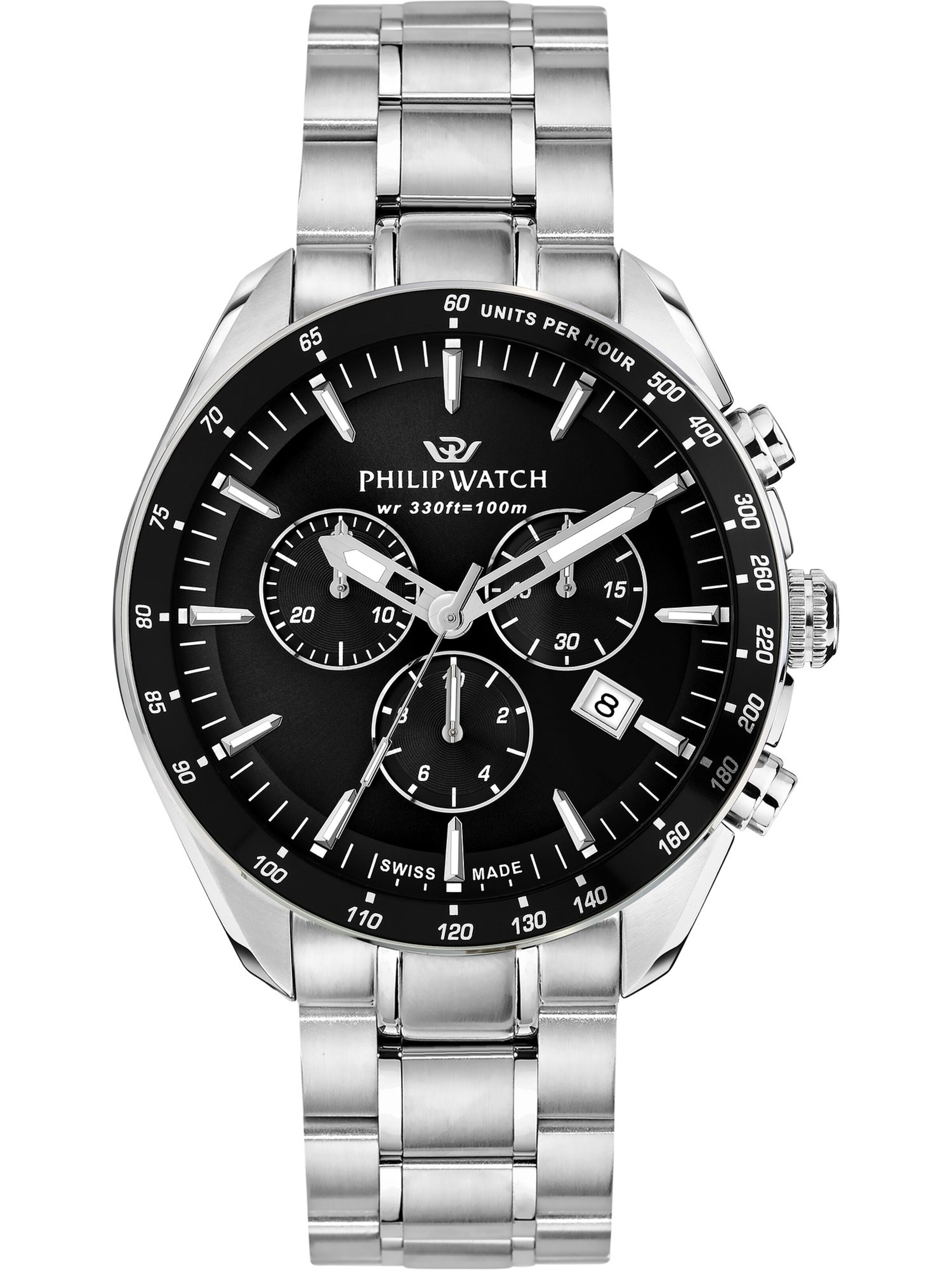 Philip Watch Analoguhr in Schwarz: Vorderseite