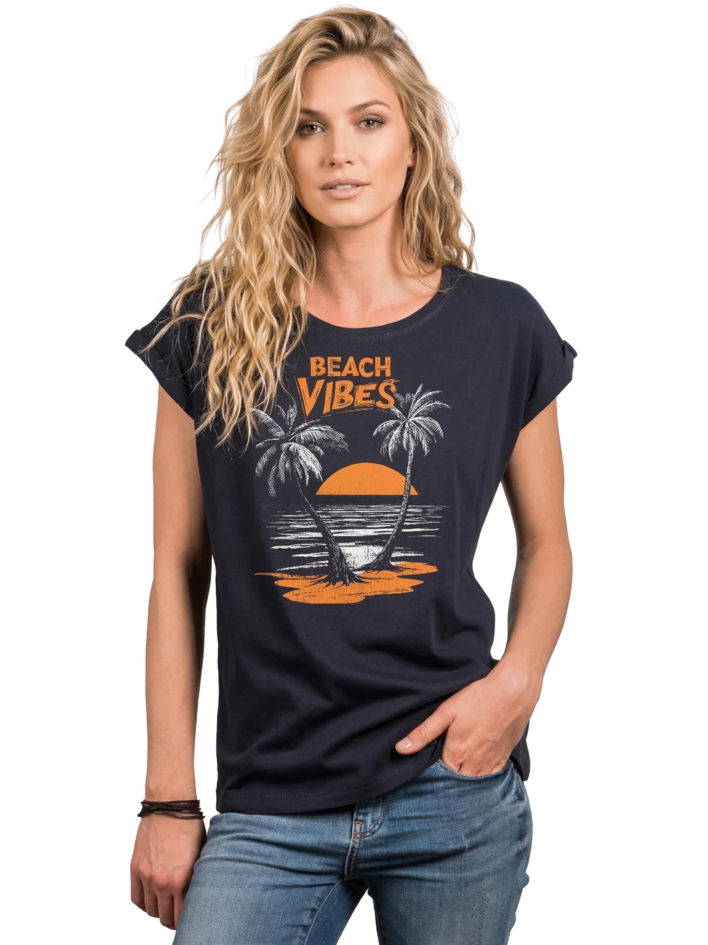 MAKAYA Shirt 'Beach Vibes'‌‌‌‌‌‌‌‌‌ in Blau: Vorderseite
