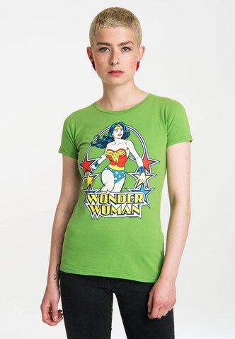 LOGOSHIRT Shirt 'Wonder Woman Stars' in Groen: voorkant