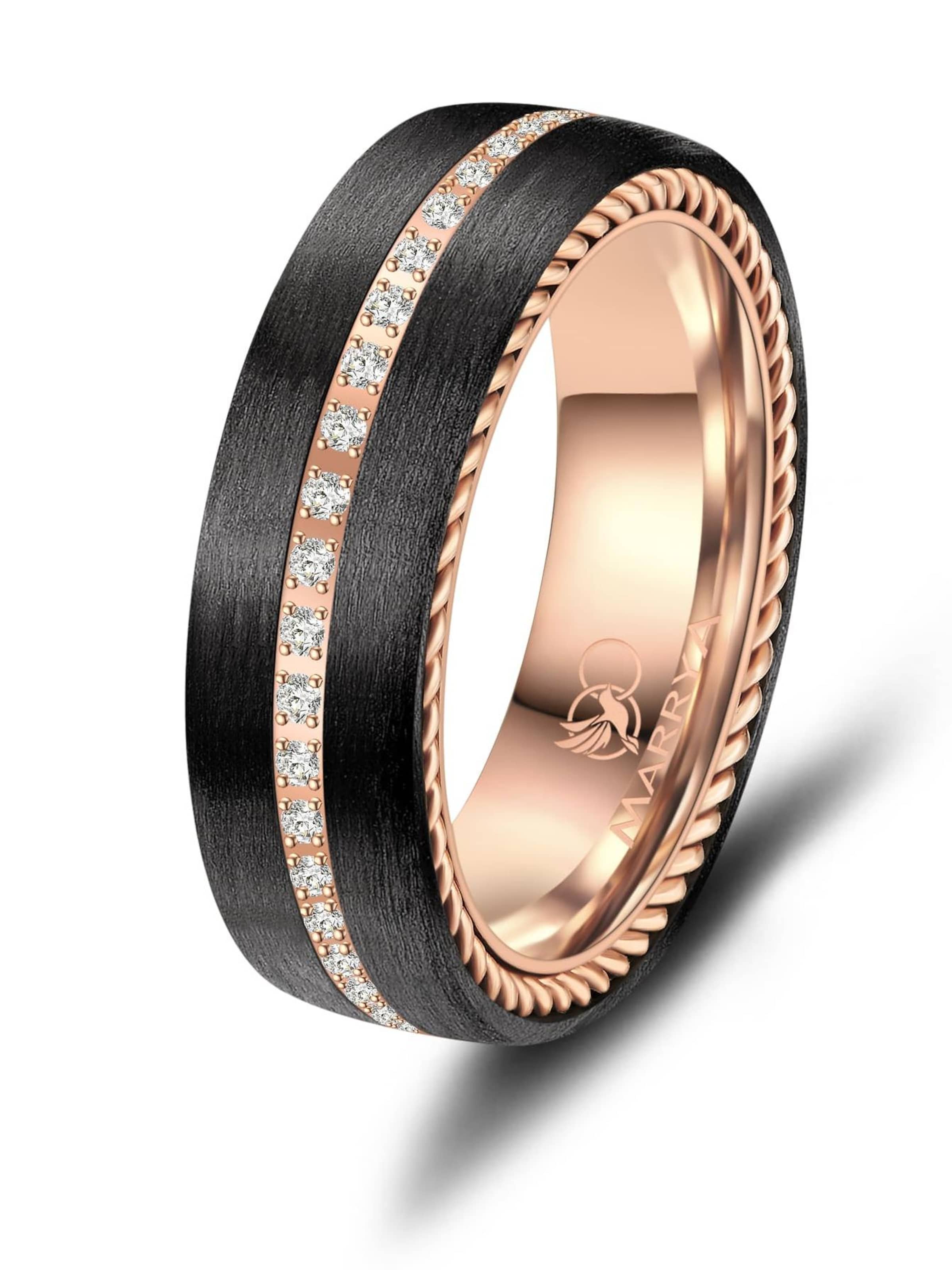 MARRYA Ring 'MARRYA CA-03 Ehering aus Carbon + Edelstahl - Schwarz - Rosé' in Black: front
