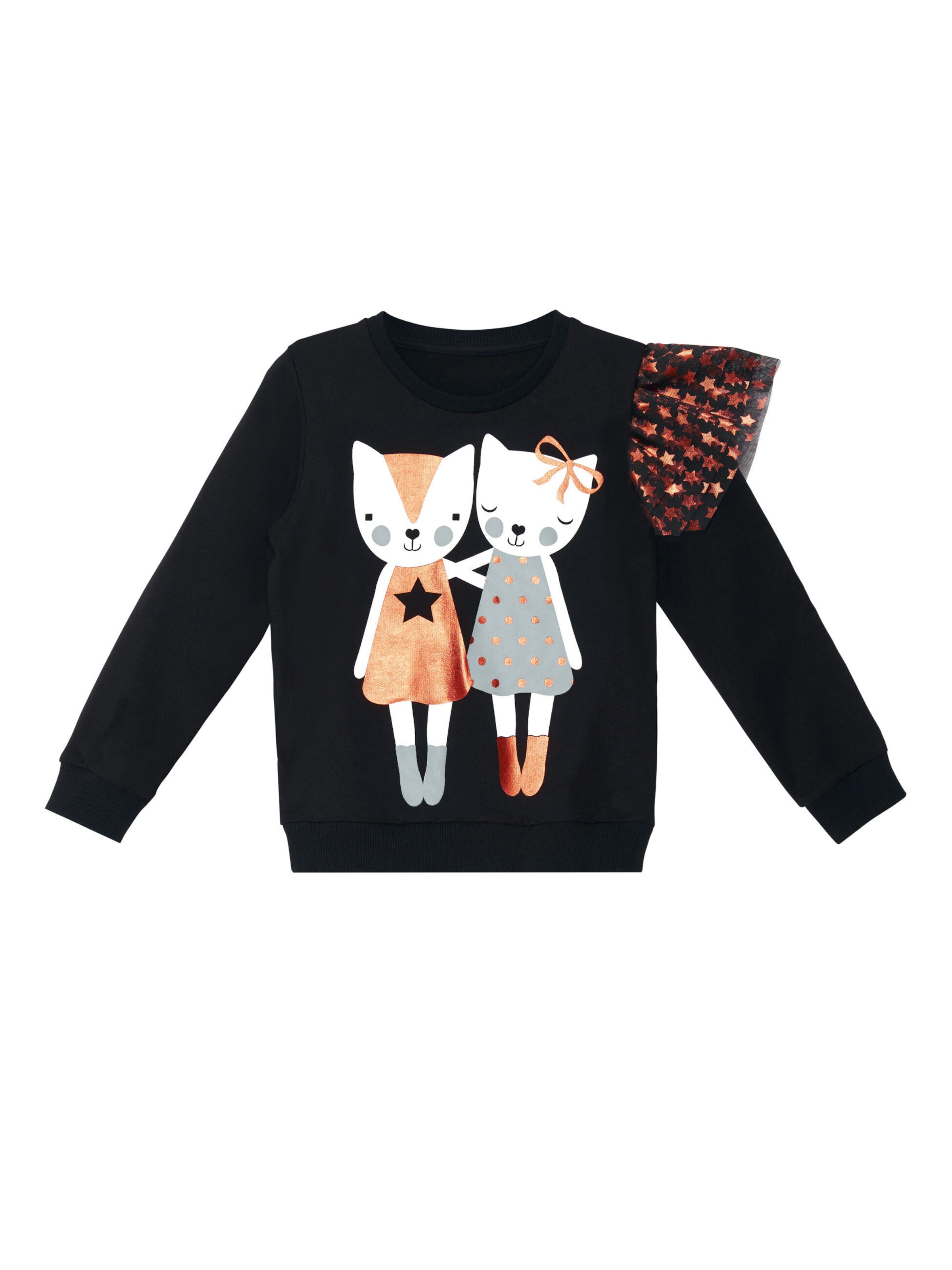 Felpa 'Buddy Cats' di Denokids in nero: frontale