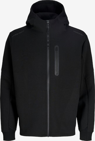 JACK & JONES Zip-Up Hoodie in Black: front