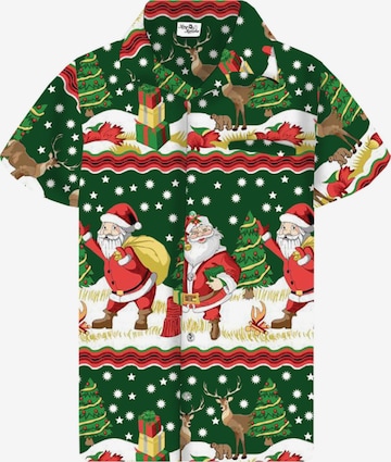 King Kameha Hemd 'Christmas Border Print' in Grün: Vorderseite