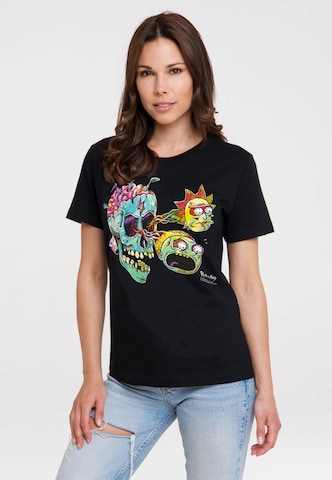 LOGOSHIRT Shirt 'Rick & Morty - Skull' in Zwart: voorkant