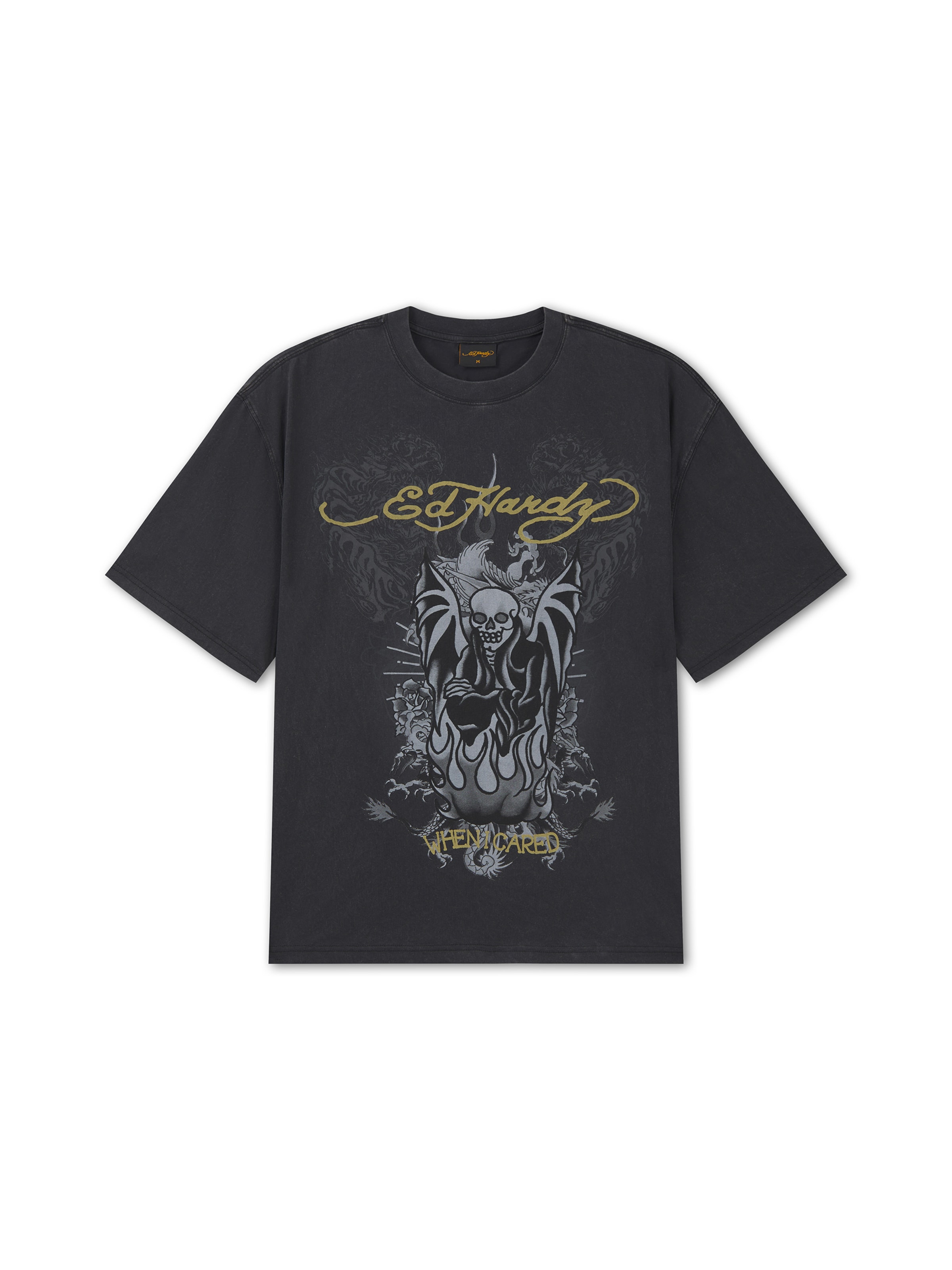 Ed Hardy T-shirt 'When I Cared' i svart: framsida
