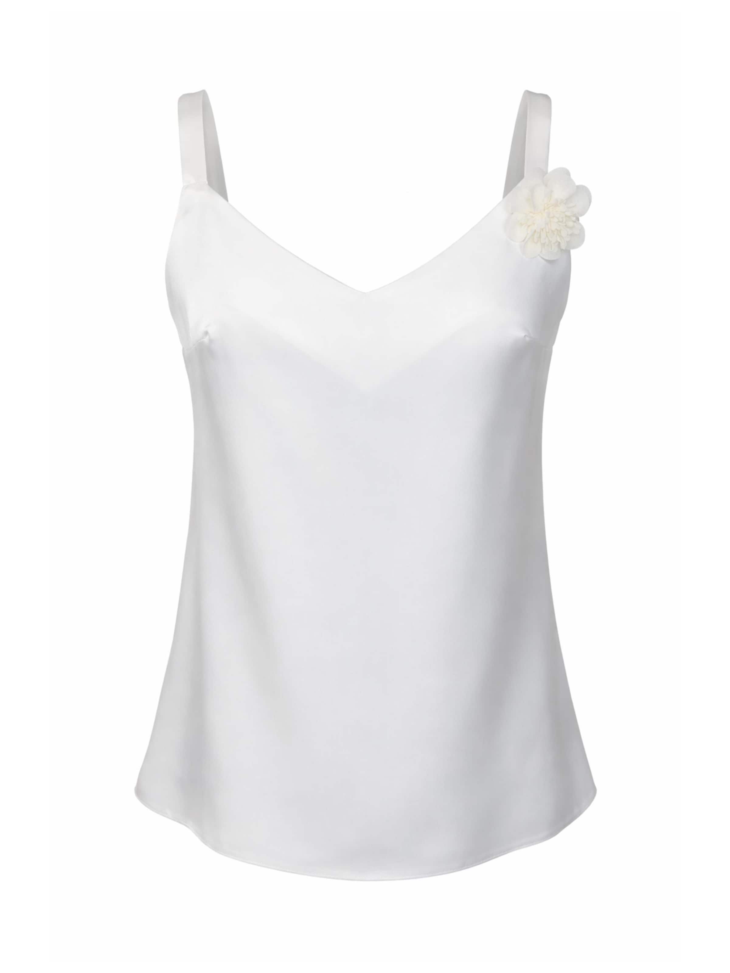 Haut 'V-Neck Satin Top with 3D Flower Detail' REGINA FASHION en blanc : devant