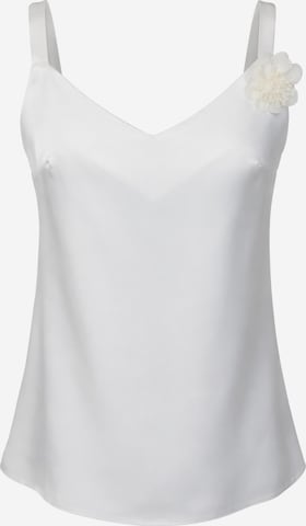 Haut 'V-Neck Satin Top with 3D Flower Detail' REGINA FASHION en blanc : devant
