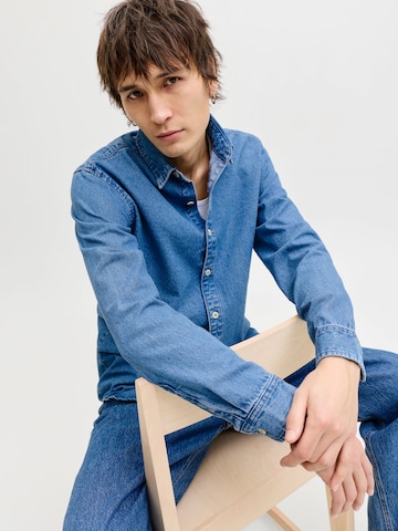 JACK & JONES Slim fit Button Up Shirt 'JJESTANLEY' in Blue