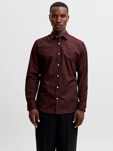 JACK & JONES Slim fit Button Up Shirt 'JJJOE' in Brown: front