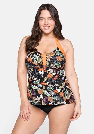 Tankini top SHEEGO pe oliv / mov zmeură / portocaliu mandarină / negru / alb, Vizualizare model
