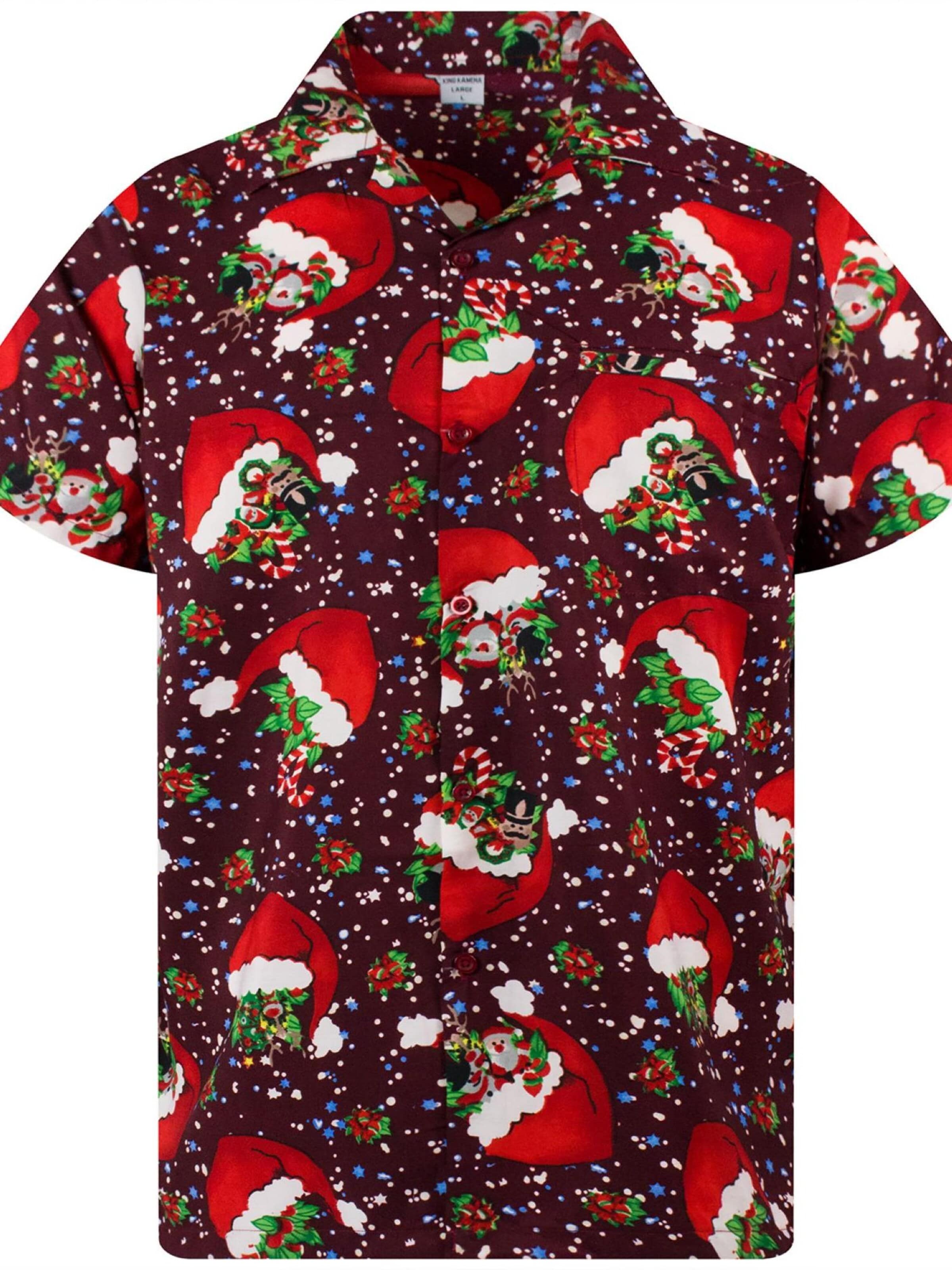 Camicia 'Christmas Flying Hats' di King Kameha in rosso: frontale