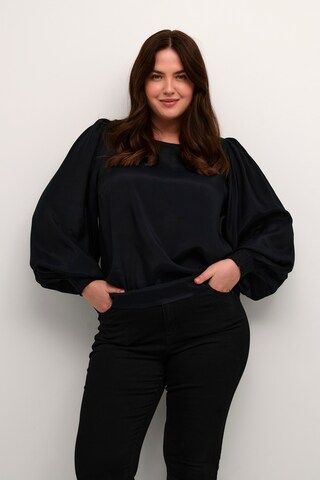 KAFFE CURVE Blouse 'Leny' in Zwart: voorkant