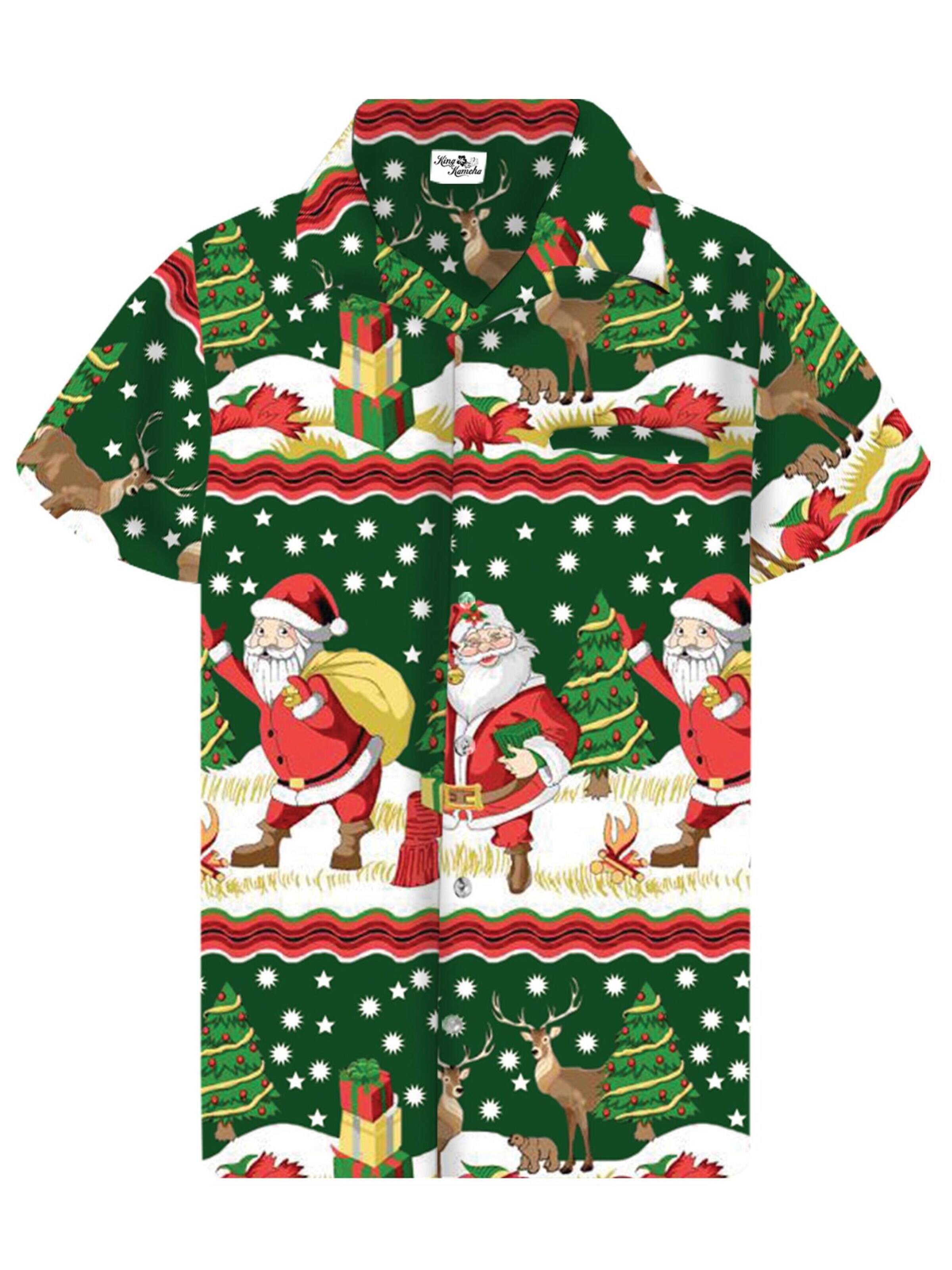 King Kameha Regular fit Overhemd 'Christmas Border Print' in Groen: voorkant