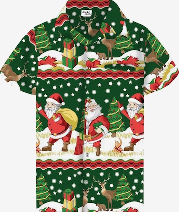 Chemise 'Christmas Border Print' King Kameha en vert : devant