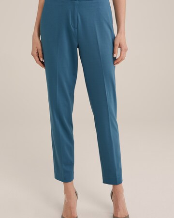 WE Fashion Úzky strih Nohavice s pukmi - Modrá: predná strana