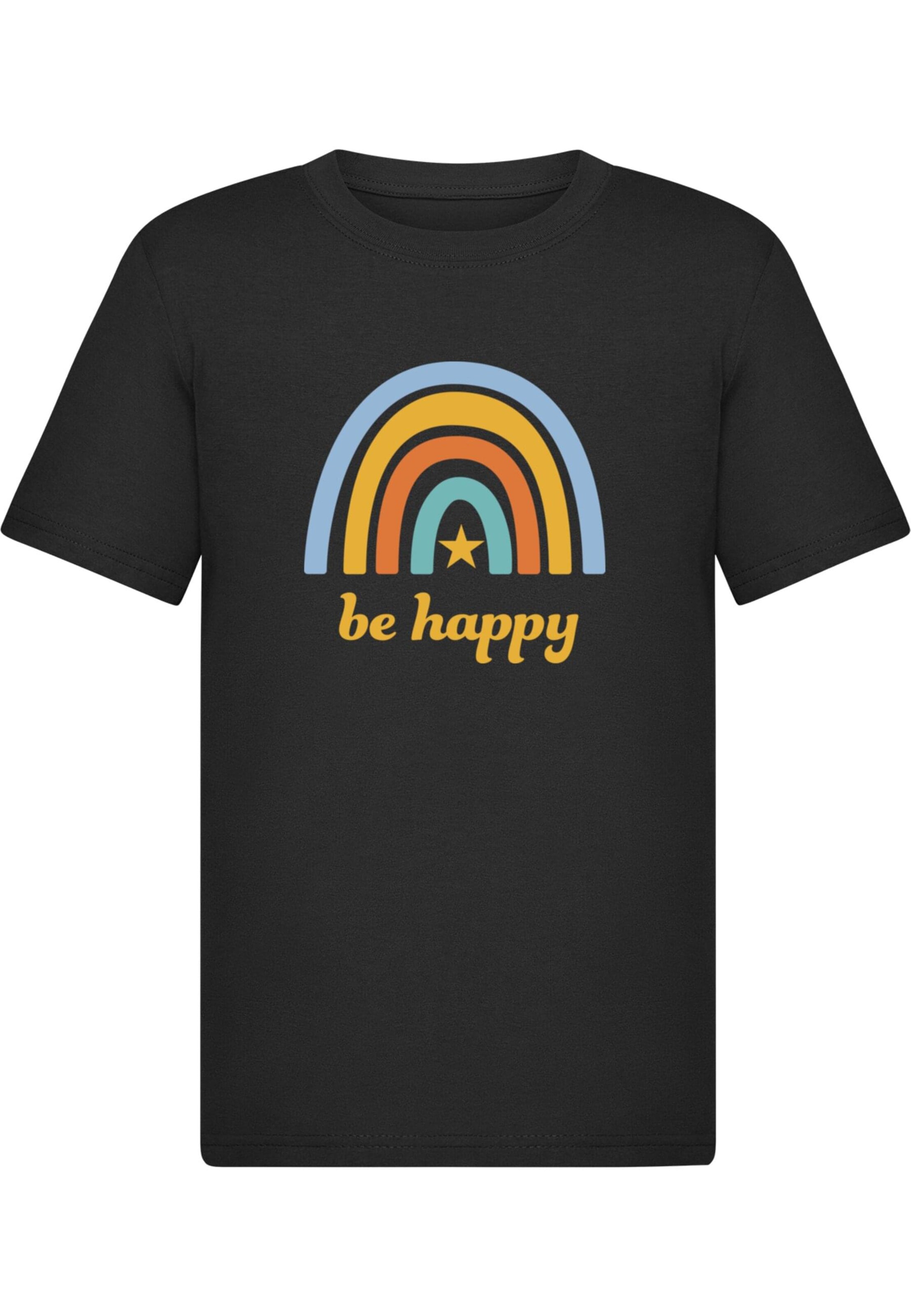 Merchcode Shirt 'Be Happy Rainbow' in Zwart: voorkant