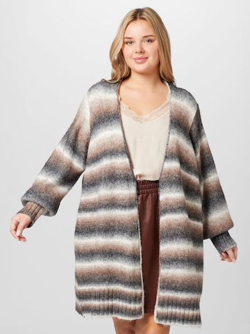 KAFFE CURVE Knit Cardigan 'Andrea' in Brown: front