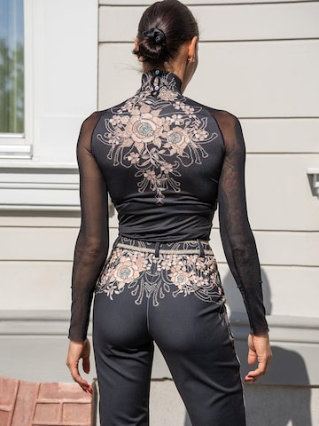 Chemisier 'GOLDEN ROSES' JIORO en noir