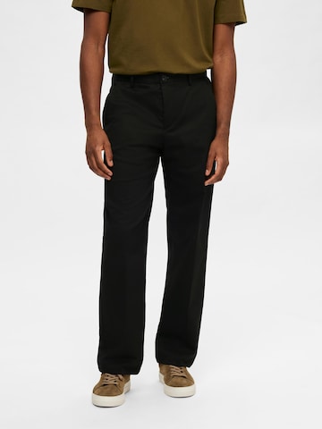 SELECTED HOMME Regular Trousers with creases 'William' in Black: front