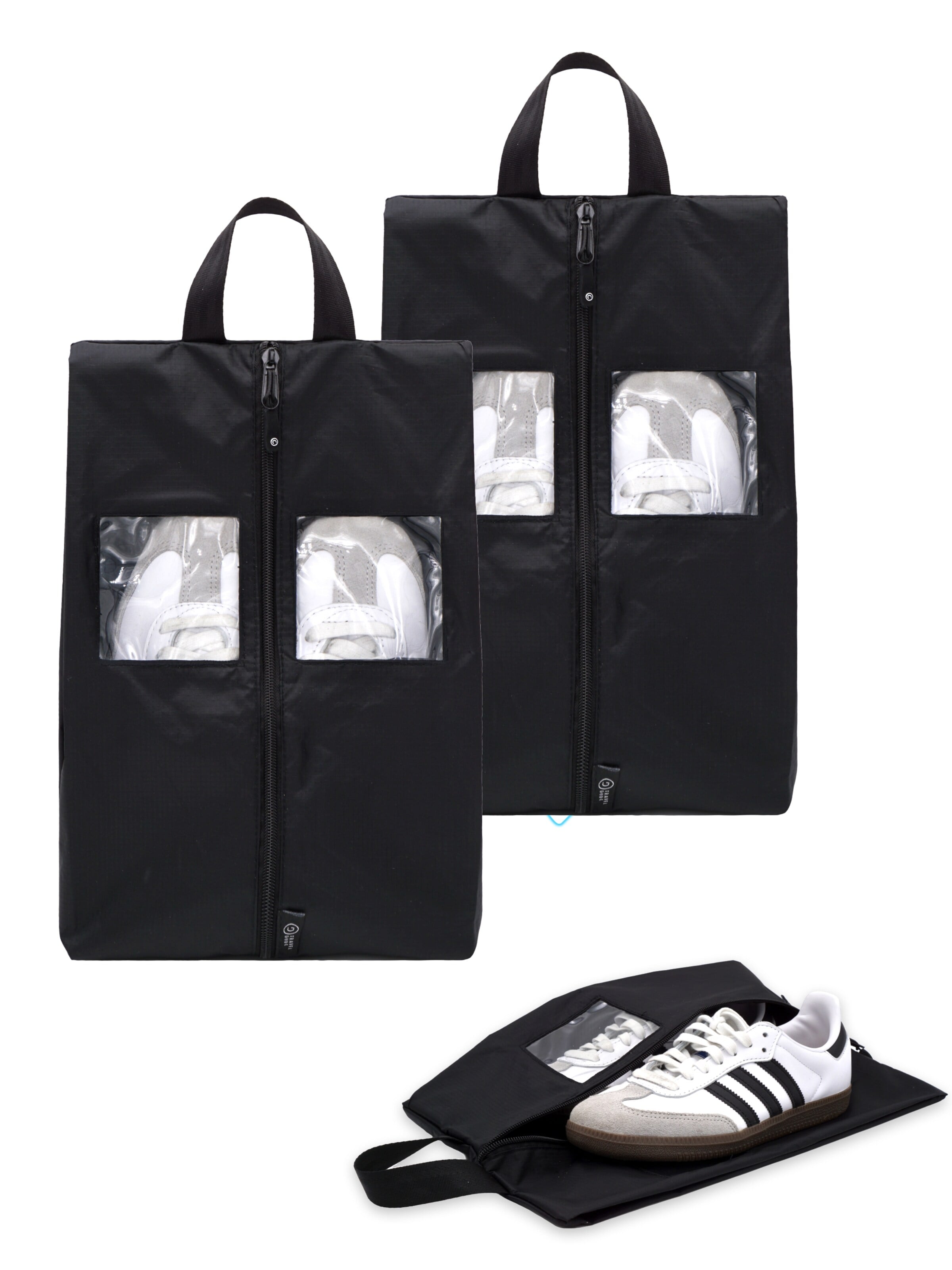 TRAVEL DUDE - Bolsa de viaje 'Schuhtaschen Set 2 Teilig aus recycelten Plastikflaschen, Schuhbeutel Organizer' en negro: frente