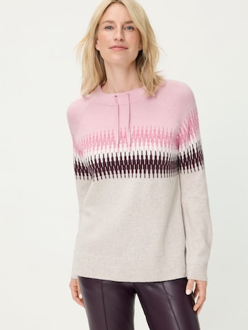 Olsen Pullover mit modernem Norweger-Dessin in Beige: Vorderseite