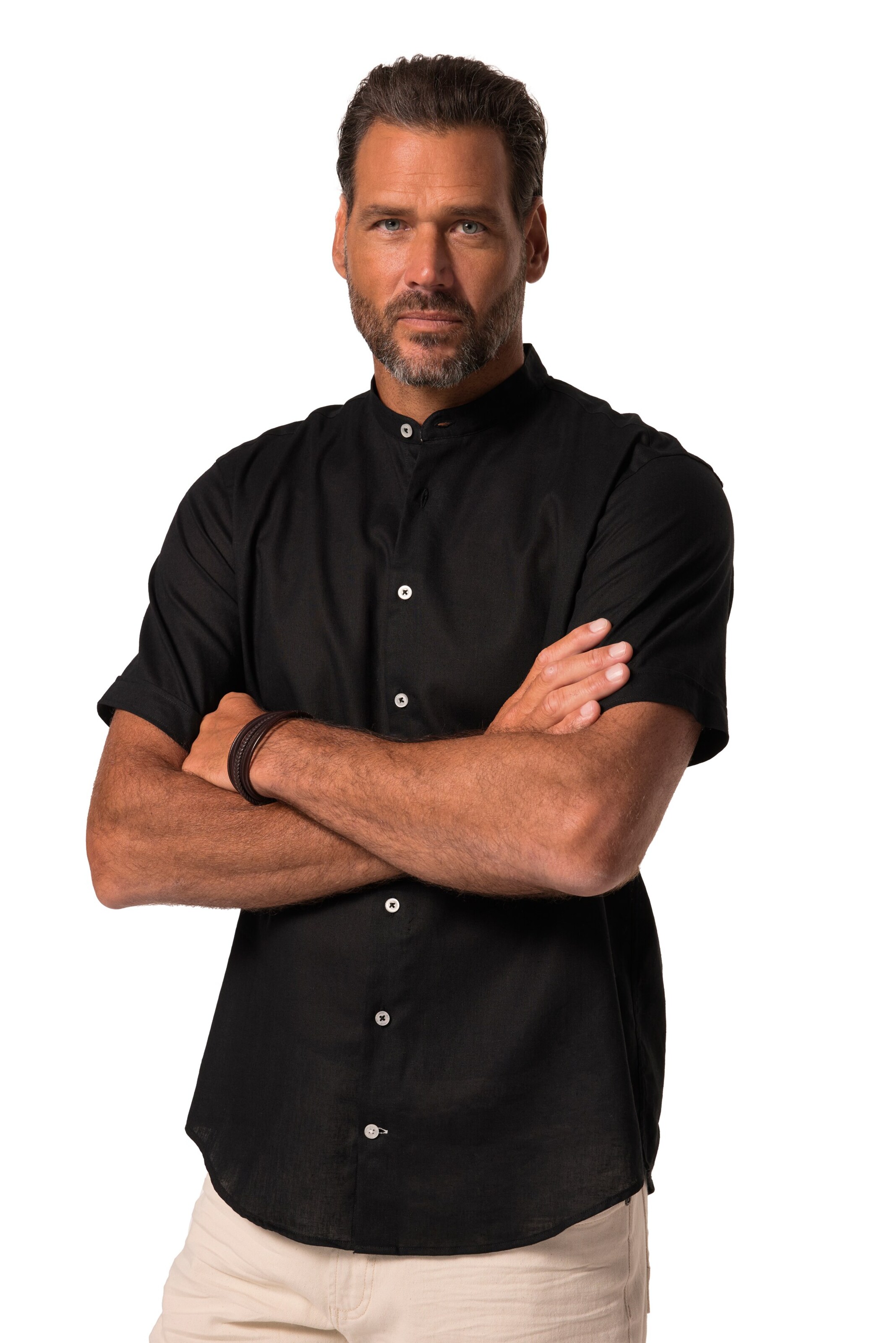 JP1880 Regular fit Overhemd in Zwart: voorkant