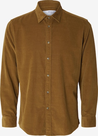 SELECTED HOMME Regular fit Button Up Shirt 'Regowen' in Brown: front