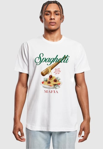 Mister Tee Shirt 'Spaghetti Mafia' in Wit: voorkant