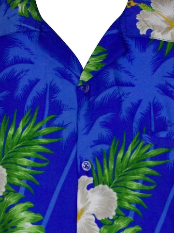 King Kameha Regular fit Overhemd 'Small Flower' in Blauw